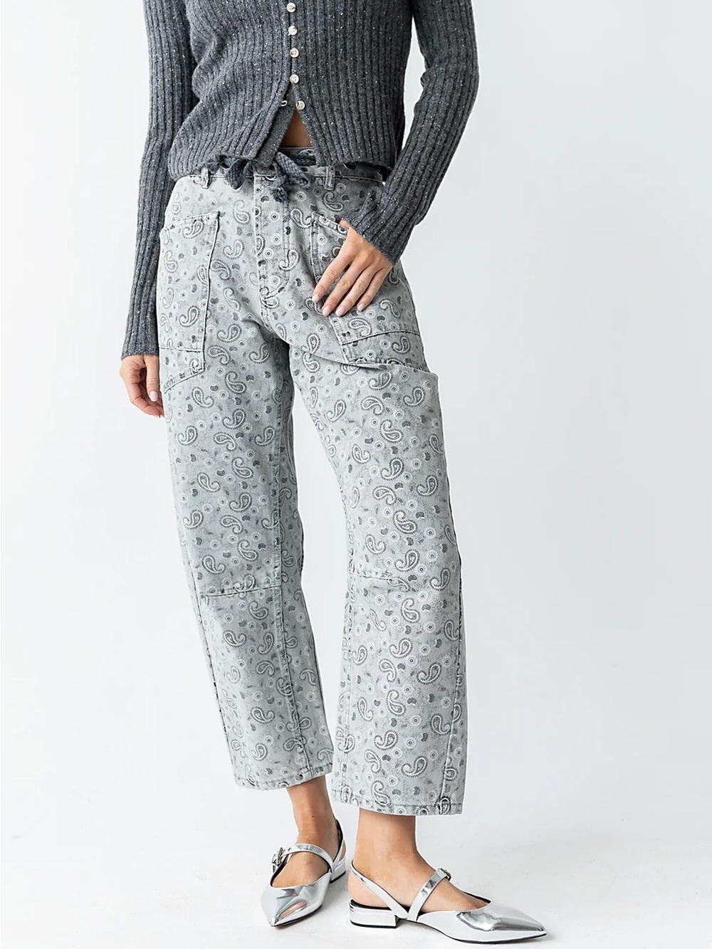 Bohme Women's Grey Paisley Barrel Jeans